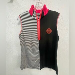 PGA National Palm Beach Striped Black and Pink Top